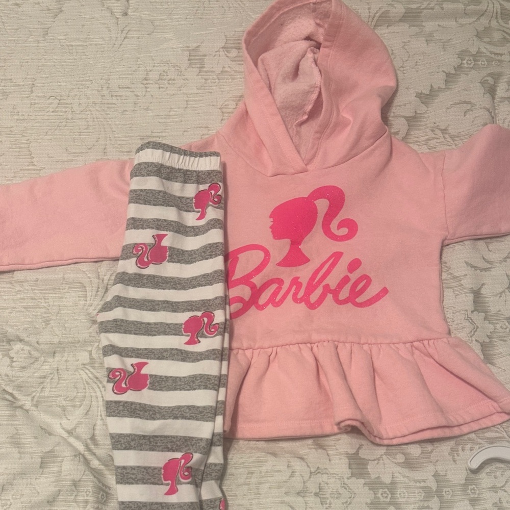 Barbie Pink Hoodie and Gray Striped Pants Set